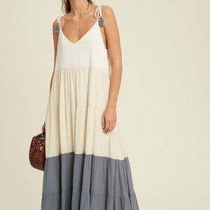 Grecian-inspired maxi dress with tassels size Large (vacation ready!)